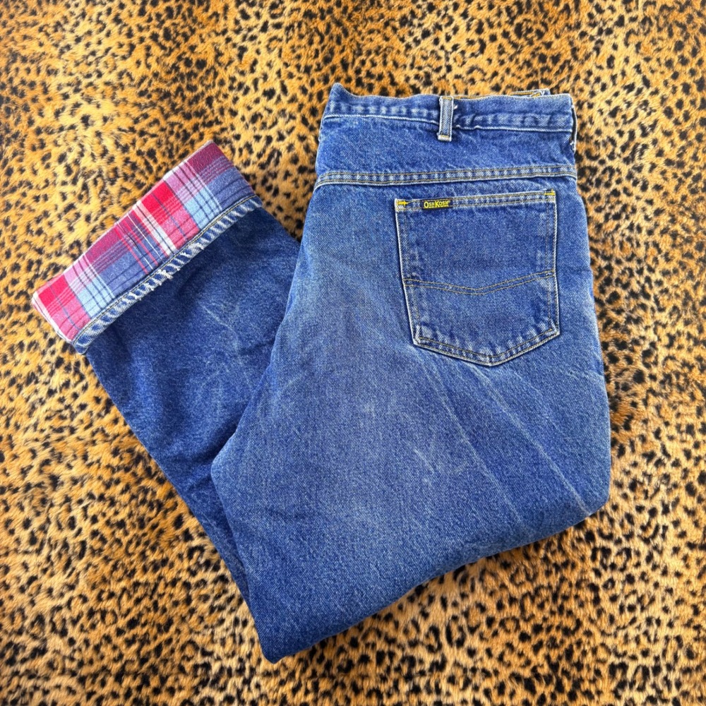 Vintage 1980s OshKosh Flannel Lined Denim Jeans 38x28 Blue Talon Zipper